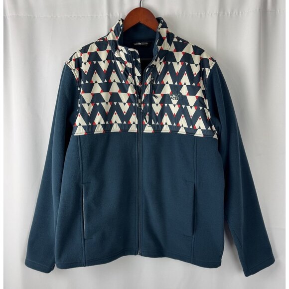 The North Face Mens Fleece Jacket L Large 300 Tundra Teal Geo Print Full Zip - Picture 2 of 10